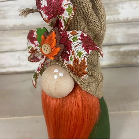Green Orange Gnome Fall Autumn Leaf Farmhouse Home Decor Brown Sweater Hat - Picture 9 of 9